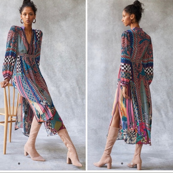 Anthropologie Bhanuni by Jyoti Pattern Beaded Dress V Neck - Picture 1 of 13
